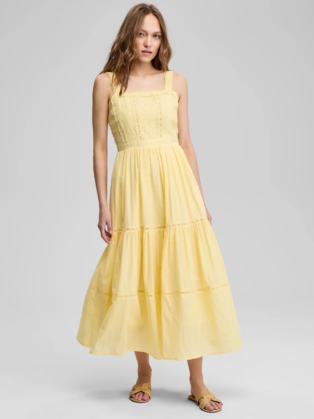 NEW And Now This Women's Embroidered Cotton Maxi Dress Yellow Size PETITE PP 0